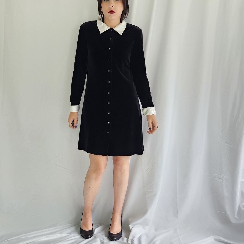 90s‎ Black Velvet Button Down Mini Dress